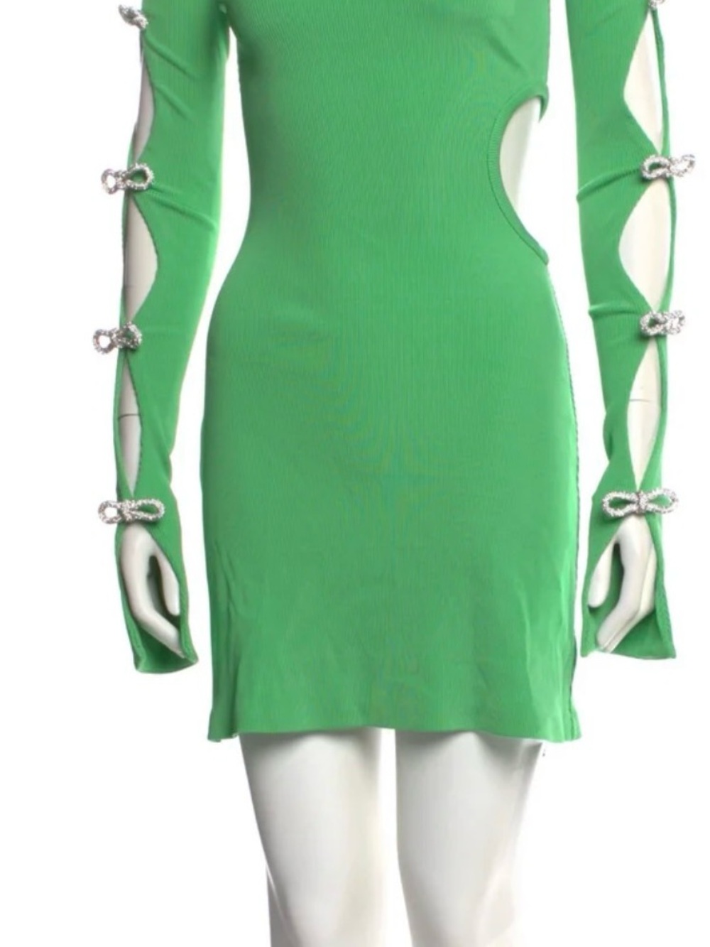 MACH & MACH Green Cutout Mini Dress with Bow-Embellished Sleeves extra small